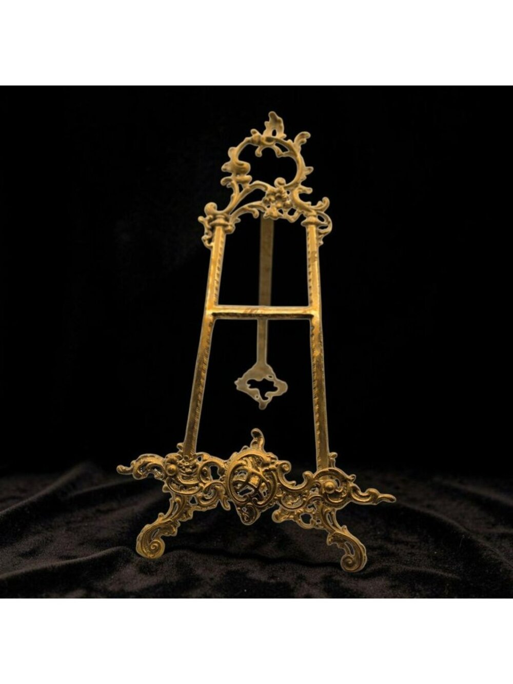 Ornate Roccoco Style Gold-Tone Brass Easel Stand Display Made In India 20.5"